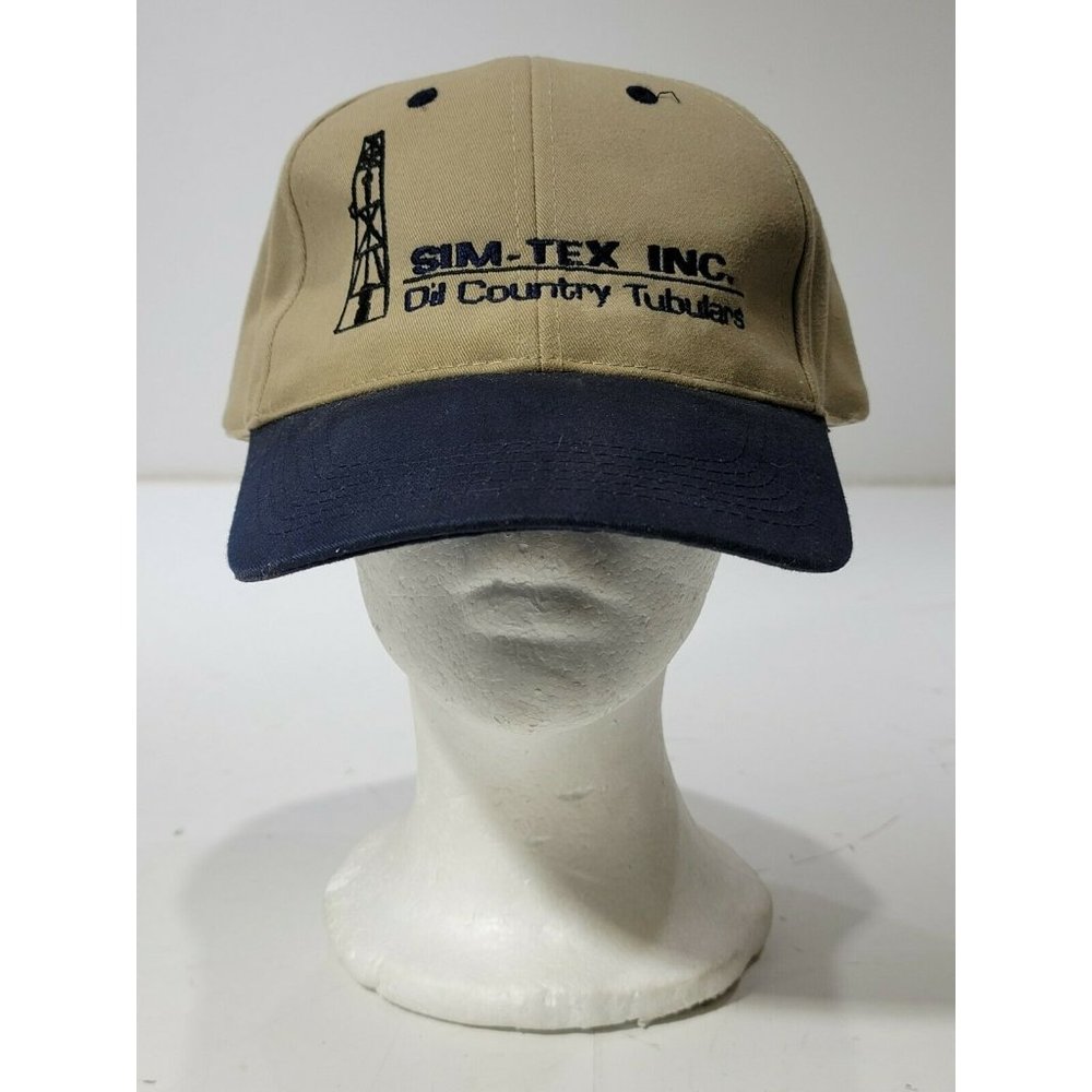 ATT Headwear SIM-Tex Inc. Oil Country Tubulars Tan Blue Strapback Hat Cap